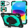thumbnail image 1 of Jiahe Cover for iPad 10th Generation 10.9 Inch Case 2022, Rugged Heavy Duty Shockproof Cover Rotating Kickstand with Handle Holder Shoulder Strap for iPad 10.9", Black+Mint, 1 of 9