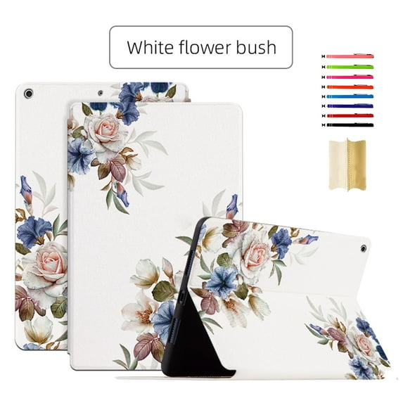 Jiahe Cover for iPad 9th 8th 7th Generation 10.2 inch 2021 2020 2019 Release Lightweight Slim Protective Soft TPU Folio Stand Adjustable Angles Auto Wake Sleep Smart Leather Case,White Flower Bush