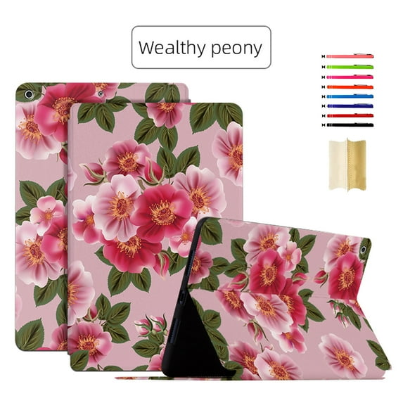 Jiahe Cover for iPad 9th 8th 7th Generation 10.2 inch 2021 2020 2019 Release Lightweight Slim Protective Soft TPU Folio Stand Adjustable Angles Auto Wake Sleep Smart Leather Case,Wealthy Peony