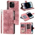 thumbnail image 1 of Jiahe Cover for iPhone 11, Wallet Case with Card Holder and Crossbody Lanyard, Flip Leather Flower Pattern Magnetic Closure Zipper Pocket Case Kickstand Shockproof Cover, pink, 1 of 6