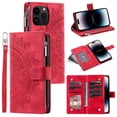 thumbnail image 1 of Jiahe Cover for iPhone 11, Wallet Case with Card Holder and Crossbody Lanyard, Flip Leather Flower Pattern Magnetic Closure Zipper Pocket Case Kickstand Shockproof Cover, red, 1 of 6