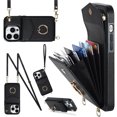 thumbnail image 1 of Jiahe Cover for iPhone 12 Pro / 12 6.1", Shockproof PU Leather Case with Rotation Ring Stand Adjustable Shoulder Strap,Card Slots Stand RFID Blocking Protective Case Cover, black, 1 of 8