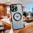 thumbnail image 1 of Jiahe Cover for iPhone 12 Pro, Compatible with MagSafe Case，Slim Plating Bling Glitter Shockproof Gradient Lover Heart Pattern Transparent Case Full Camera Lens Protection Cover, black, 1 of 6