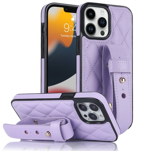 Jiahe Cover for iPhone 12 Pro Max, Slim Soft with Adjustable Wristband Kickstand Case,Anti-Scratch Rugged Shockproof PU Leather Cover Protective Cover, purple