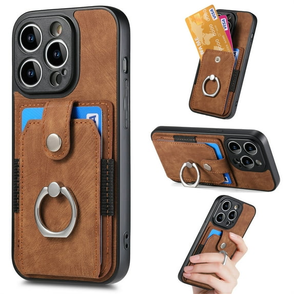 Jiahe Cover for iPhone 12 Pro, Wallet Case with Built-in 360°Rotation Ring Stand,Anti-Drop Shockproof Credit Card Slots Lens Protector Cover,Support Magnetic Car Mount,, brown
