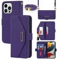 thumbnail image 1 of Jiahe Cover for iPhone 13 Pro Max, Wallet Phone Case with Card Holder,Shockproof Magnetic with Adjustable Shoulder Strap Slip Leather Stand Built-in Mirror Full Body Protector Cover, purple, 1 of 6