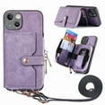 thumbnail image 1 of Jiahe Cover for iPhone 13 Pro, Wallet Case with Card Holder,Shockproof PU Leather Zipper Purese Kickstand with Adjustable Detachable Shoulder Strap Case Cover, purple, 1 of 1