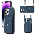 thumbnail image 1 of Jiahe Cover for iPhone 13 Pro, Wallet Case Crossbaody, with RFID Blocking Shockproof Zipper Purse with Card Slots Holder Adjustable Detachable Shoulder Strap Lanyard Case Cover, blue, 1 of 7