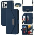 thumbnail image 1 of Jiahe Cover for iPhone 13 Pro, Wallet Phone Case with Card Holder,Shockproof Magnetic with Adjustable Shoulder Strap Slip Leather Stand Built-in Mirror Full Body Protector Cover, blue, 1 of 6