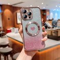 thumbnail image 1 of Jiahe Cover for iPhone 14 Plus, Compatible with MagSafe Case?Slim Plating Bling Glitter Shockproof Gradient Lover Heart Pattern Transparent Case Full Camera Lens Protection Cover, pink, 1 of 6