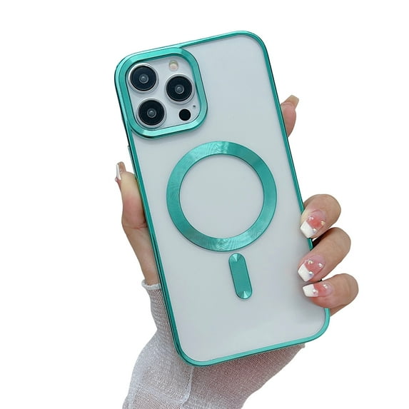Jiahe Cover for iPhone 14 Plus, Compatible with MagSafe Case,Slim Plating Hybrid Shockproof Lightweight Anti-Scratch Transparent Back Case Cover, lightgreen
