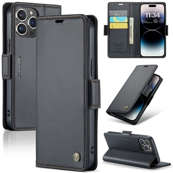 Jiahe Cover for iPhone 14 Plus, Wallet Case with Card Holder Stand,with RFID Blocking Hybrid Shockproof Magnetic Clasp Flip Leather Full Body Protection Case Cover, black