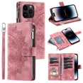thumbnail image 1 of Jiahe Cover for iPhone 14 Pro Max Wallet Case,Rugged Shockproof Magnetic Crossbody Shoulder Strap Zipper Wallet Card Slot Stand Emboss Pattern Case Cover,Pink, 1 of 9