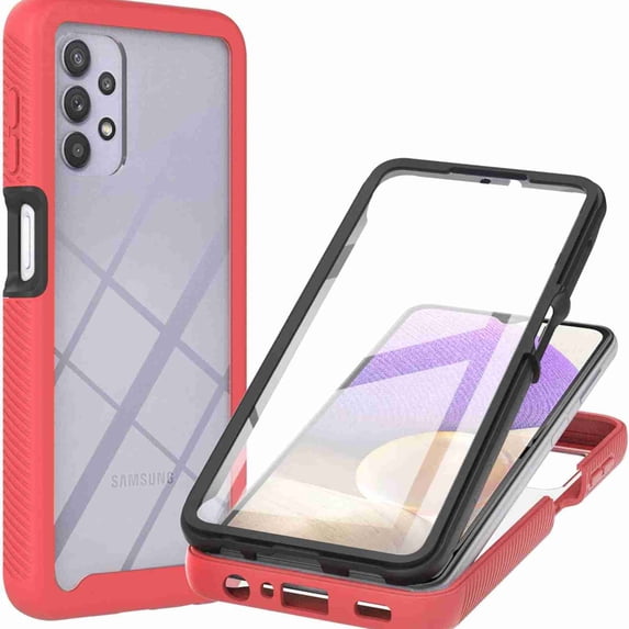 JiaheCover for Samsung Galaxy A12 Case, Samsung A12 Phone Case with Built-in Screen Protector Clear Slim Back Cover Shockproof Rugged Heavy Duty Bumper Full Body Protective Case, Red