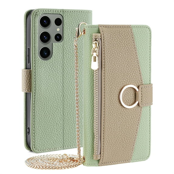 JiaheCover for Samsung Galaxy A71 5G, Fashion Cross body Wallet Case,Shockproof Zipper Wallet Card Slot Stand Metal Buckle with Metal Shoulder Strap Built-in Mirror PU Leather Case, green
