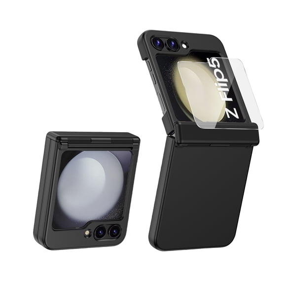 JiaheCover for Samsung Galaxy Z Flip 5 with Screen Protector Case,Rugged Shockproof Hinge Protector Anti-Scratch Hard PC Slim Protective Case for Samsung Galaxy Z Flip 5,6.7 inch,Black