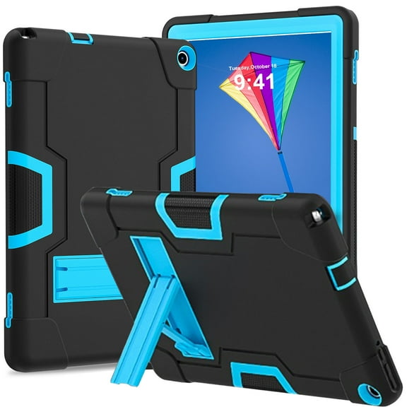 JiaheCover for Walmart ONN 10.1 Inch Tablet Gen 3 2022(Model:100071485) Case,Heavy Duty Rugged Shockproof Tri-Layers with Built-in Hidden Kickstand Anti-Scratch Soft Silicone Hard PC Case,Black+Blue