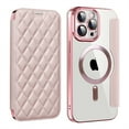 thumbnail image 1 of JiaheCover for iPhone 12 Pro Max, Compatible with MagSafe Case,Slim Shockproof MagSafe Plating Flip Folio Leather Wallet Card Slot RFID Blocking PU Leather Case Cover, pink, 1 of 8
