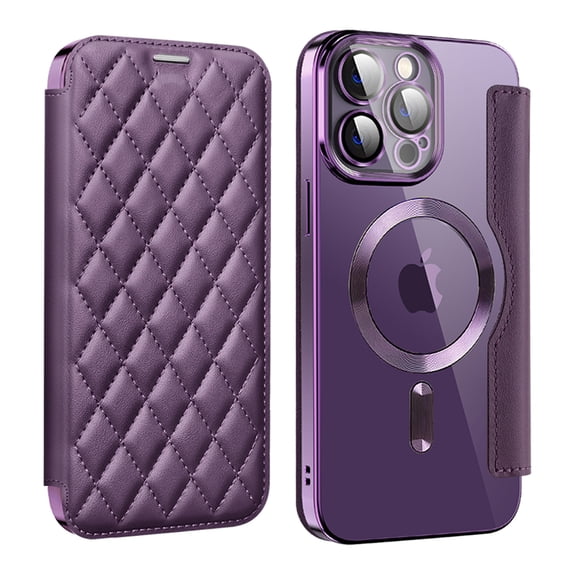 JiaheCover for iPhone 14 Plus, Compatible with MagSafe Case,Slim Shockproof MagSafe Plating Flip Folio Leather Wallet Card Slot RFID Blocking PU Leather Case Cover, purple