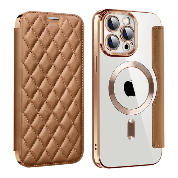 JiaheCover for iPhone 14 Plus, Compatible with MagSafe Case,Slim Shockproof MagSafe Plating Flip Folio Leather Wallet Card Slot RFID Blocking PU Leather Case Cover, brown