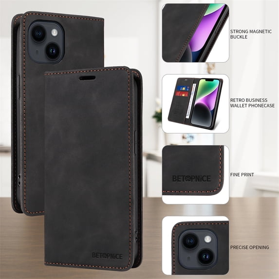 JiaheCover for iPhone 14 Pro Max, Wallet Case with Card Slot Holder,Flip Folio Leather Stand Magnetic Shockproof with RFID Blocking Full Body Protection Case Cover, black