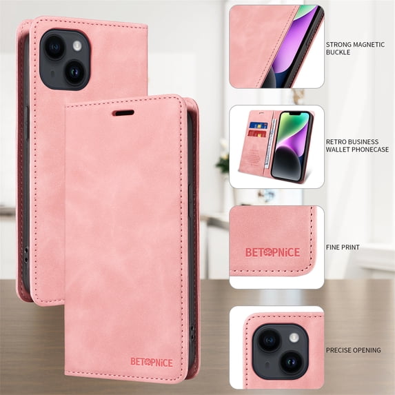 JiaheCover for iPhone 14 Pro Max, Wallet Case with Card Slot Holder,Flip Folio Leather Stand Magnetic Shockproof with RFID Blocking Full Body Protection Case Cover, pink