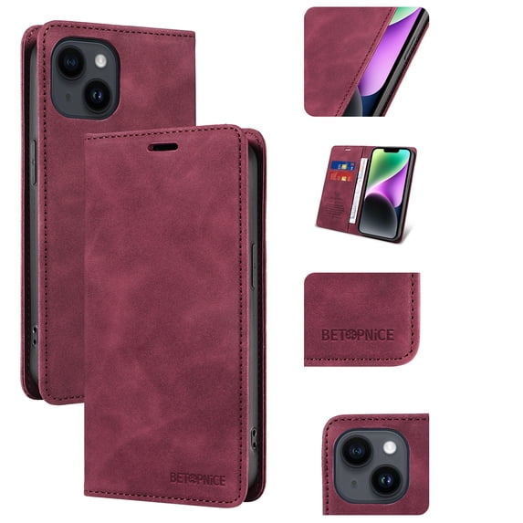 JiaheCover for iPhone 14 Pro Max, Wallet Case with Card Slot Holder,Flip Folio Leather Stand Magnetic Shockproof with RFID Blocking Full Body Protection Case Cover, red