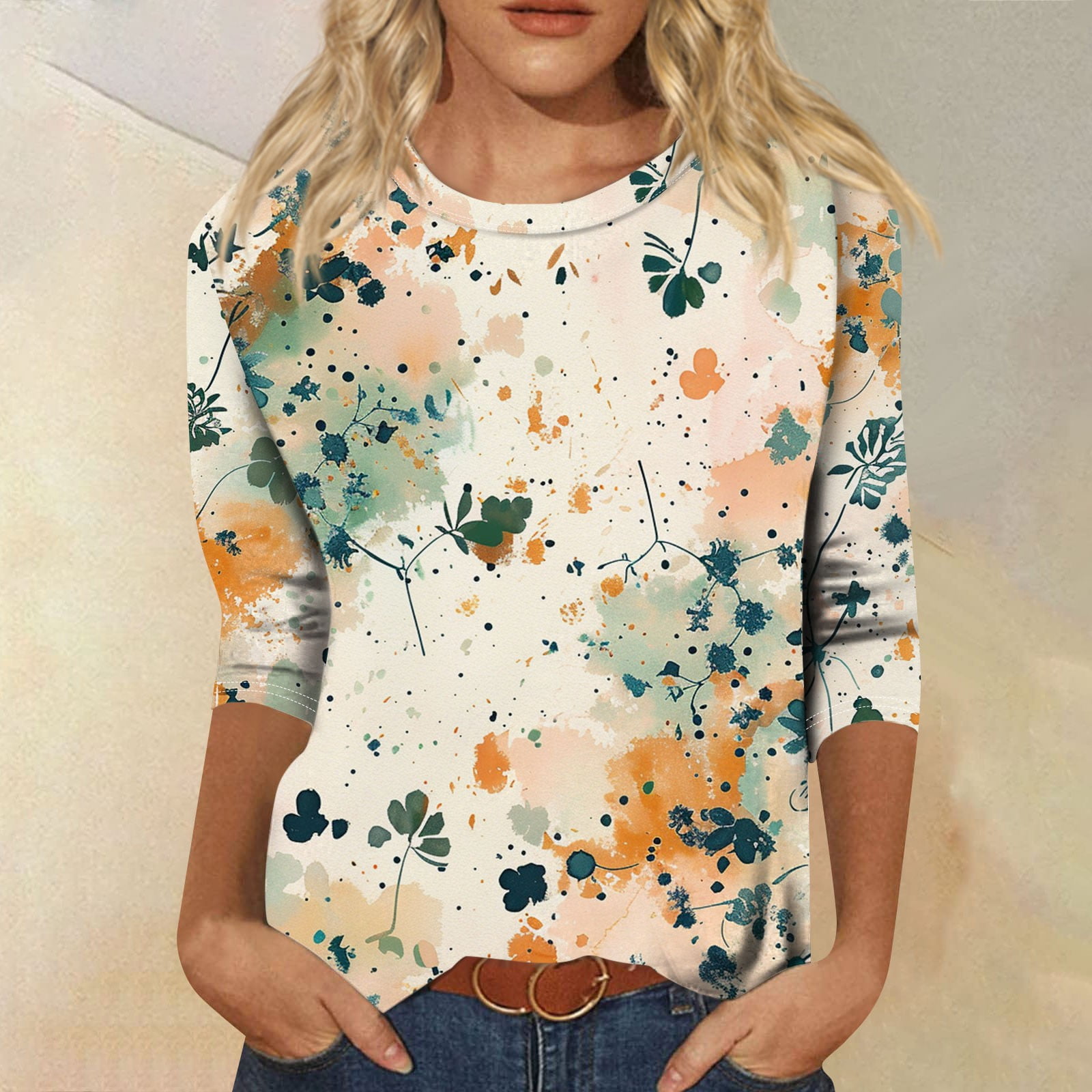 Jiajiamaoyi Womens Summer Tops Fashion Temperament, Floral Tie Dye