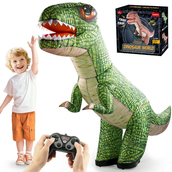 Jiakora Remote Control Inflatable Dinosaur Toy for Kids, Electric Toy Dinosaur with 360°Rotation, Rechargeable Walking Dinosaur Toy for Boys Kids Age 6-8 8-12 Birthday Gifts-Green