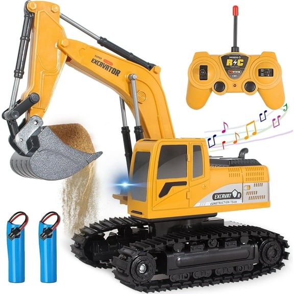 Jiakora Remote Control Excavator Toys for Boys, RC Excavator Toy for Boys 3 4 5 6 7 8 Year Old Kids Christmas Birthday Gift,RC Digger Truck Construction Vehicles with Metal Shovel & Light