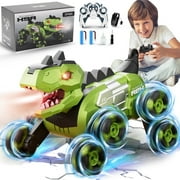 Jiakora Remote Control Dinosaur Car Robot Toys with Spray Lights & Music, 8WD Dino Truck RC Car 2.4Ghz Transform Stunt Car Toy Birthday Gifts for 6-12 Year Old Boys Girls