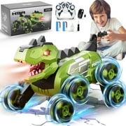 Jiakora Remote Control Dinosaur Car Robot Toys with Spray Lights & Music, 8WD Dino Truck RC Car 2.4Ghz Transform Stunt Car Toy Birthday Gifts for 6-12 Year Old Boys Girls