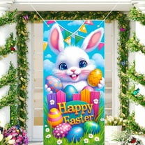 Jialili Enchanting Easter Door Decor Adorable Bunny With Colorful Eggs And Happy Easter Festive Springtime Decoration