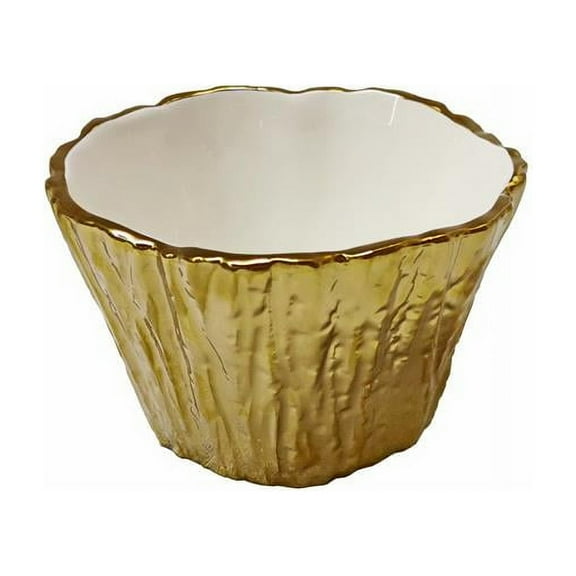 Jiallo 69001 5 in. Botanic Porcelain Tree Bark Bowl, Gold