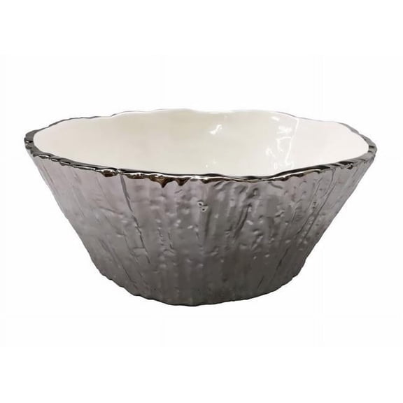 Jiallo 69103 10.5 in. Botanic Porcelain Tree Bark Bowl, Silver