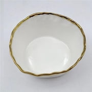 Jiallo 69406 4 Simplicity Collection White Porcelain Gold Trim Freestyle Round Snack Bowl