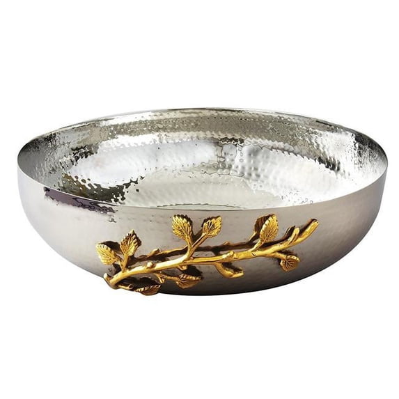 Jiallo 70020 12 in. Dia. Gilt Hammered Leaf Salad Bowl