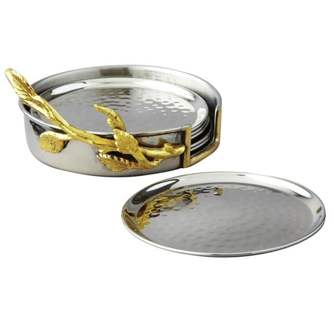 Golden Vine Hammered Stainless Steel 4" Coaster Set, 7 Piece