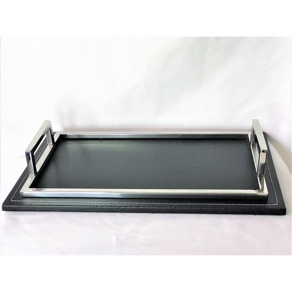 Jiallo 72308 Rectangular Tray with Leather Bottom 18 x 11'