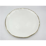 Jiallo 9.5 Simplicity Collection White Porcelain Gold Trim Raised Rim Round Shape Dessert Plate