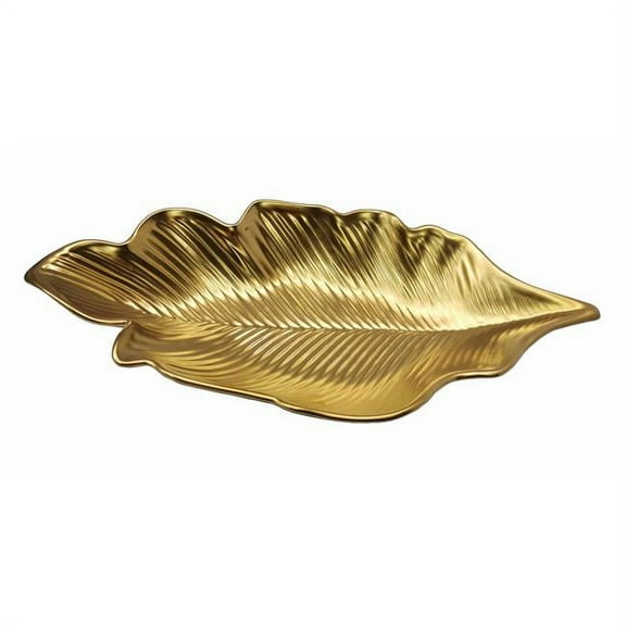 Jiallo Botanic Collection 16.25" Titanium Porcelain Deep Leaf Plate in Gold