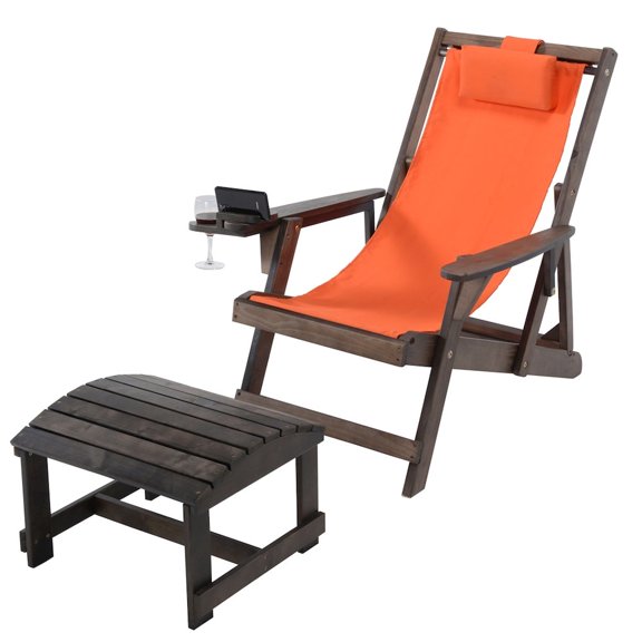 Jiallo Canvas Sling Chair With Cup And Wine Holder And Ottoman