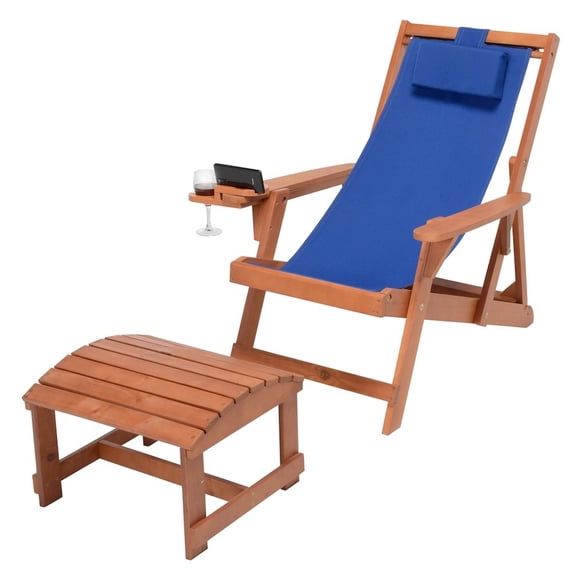 W Unlimited Romantic 2-piece Wood and Canvas Adirondack Furniture Set in Walnut