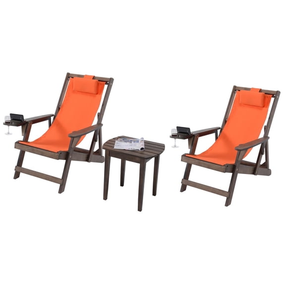 W Unlimited Romantic Brown Canvas Sling Chairs With Side Table 2117DB-OR-CH2ET