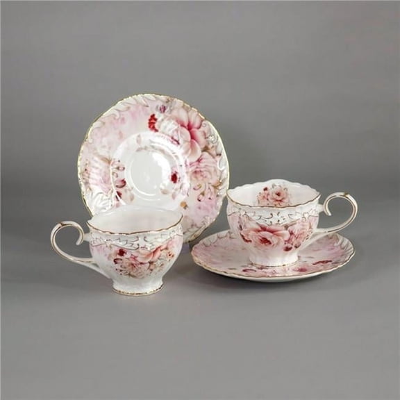 Jiallo Ceramic Roses / Floral Design Cup & Saucer Set of 2