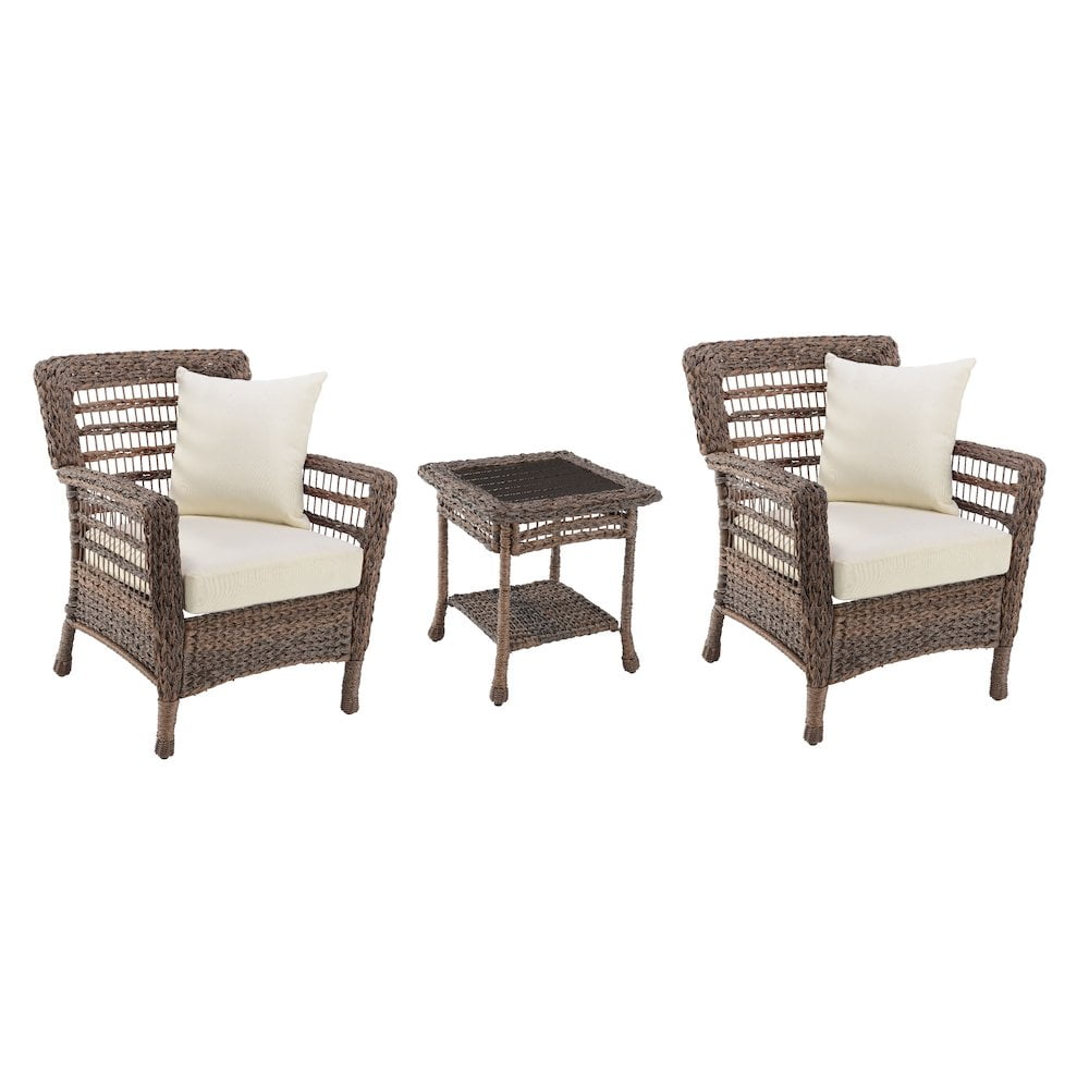 Modern Two-Tone Dark Brown Faux Sea Grass Resin Rattan Bistro Set