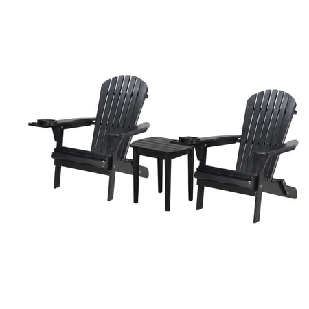 W Unlimited Black 2 Foldable Adirondack Chair With End Table SW2136BKSET3