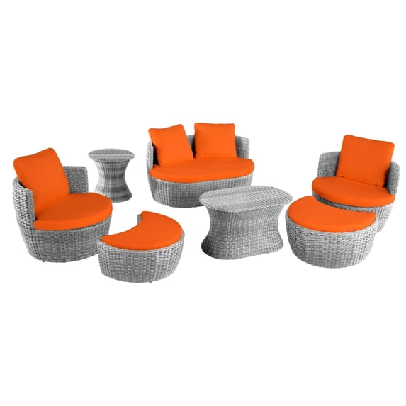 W Unlimited Romantic Outdoor Grey And Orange 7-Piece Ottoman Set 2115SET7-GY-OR