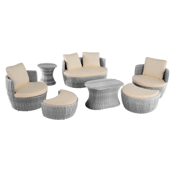 W Unlimited Romantic 7-piece Outdoor Resin and Wicker Outdoor Set in Gray