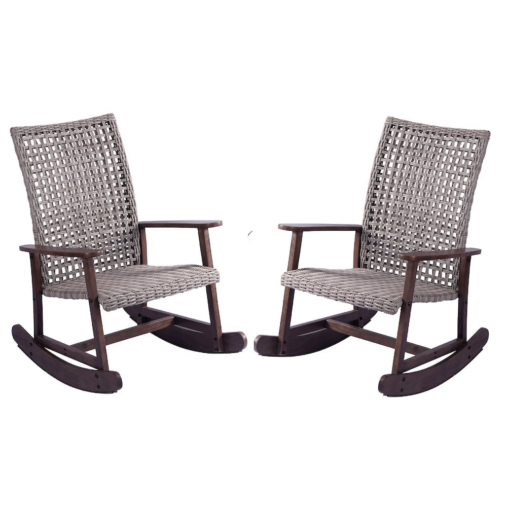 Wooden Rattan Rocking Chair Jiallo Pine Wood And Wicker Rattan - 2 Rocking Chairs - Walmart.com